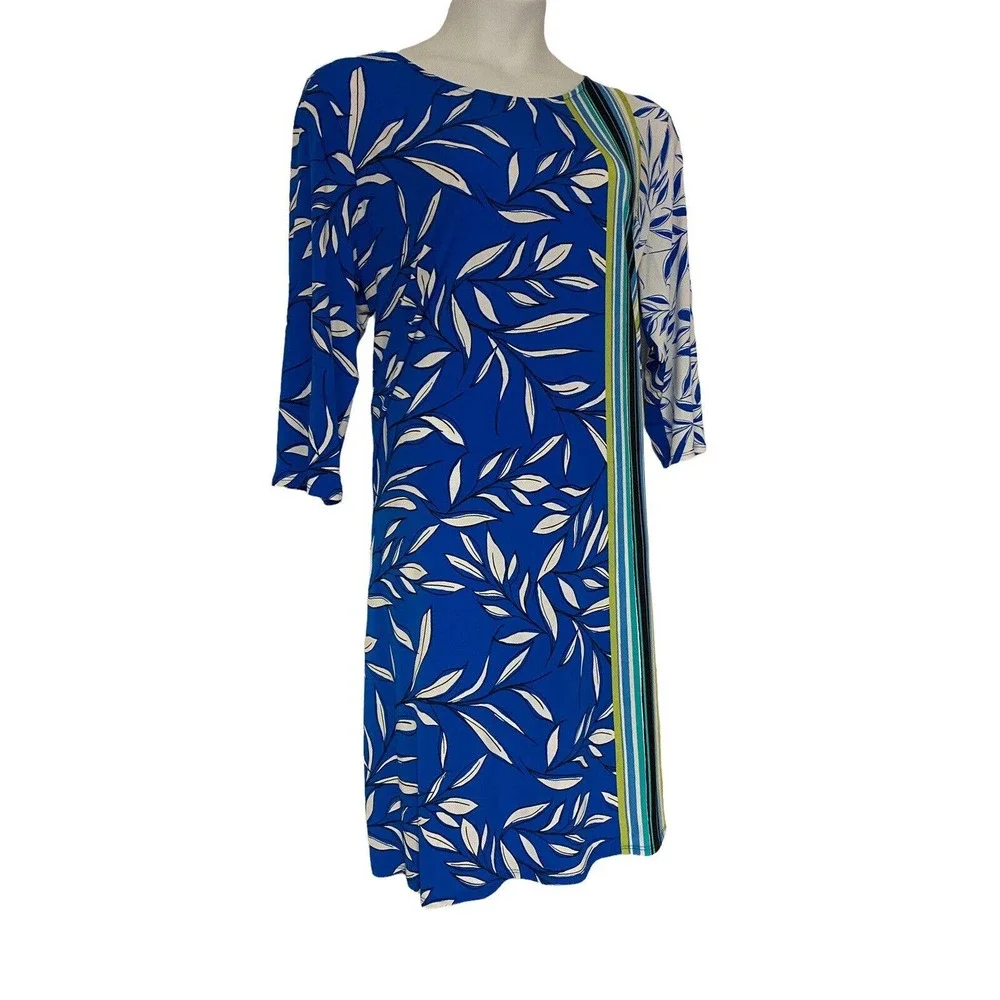 SOLD! Mixed Leaf Print Calf Length Tunic size 2X Monroe & Main Blue White Top - Picture 2 of 9